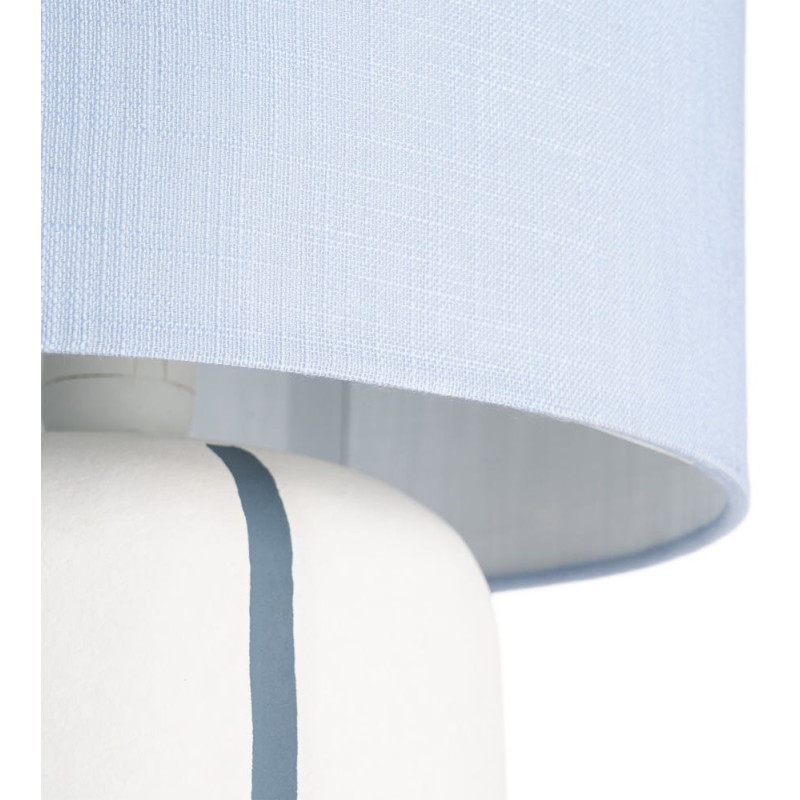 Lampadaire style rétro années 70 Hauteur 122 cm en Céramique Blanc Motif lignes Tissu Bleu PVC Velira - 5