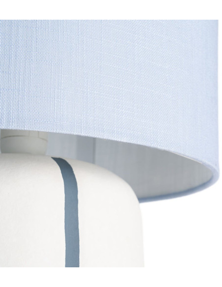 Lampadaire style rétro années 70 Hauteur 122 cm en Céramique Blanc Motif lignes Tissu Bleu PVC Velira - 5
