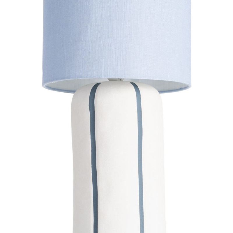 Lampadaire style rétro années 70 Hauteur 122 cm en Céramique Blanc Motif lignes Tissu Bleu PVC Velira - 6