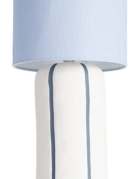 Lampadaire style rétro années 70 Hauteur 122 cm en Céramique Blanc Motif lignes Tissu Bleu PVC Velira - 6