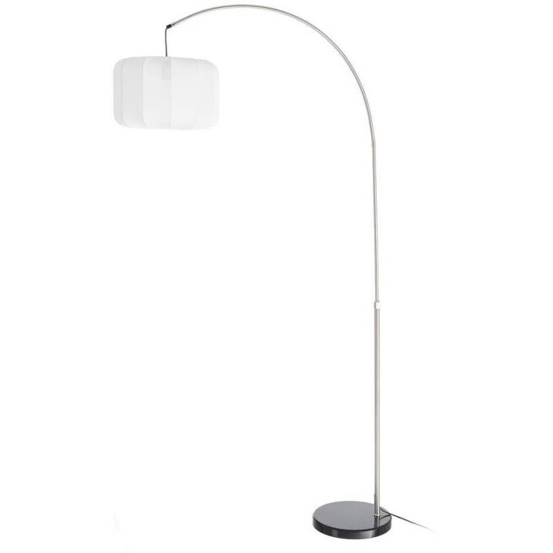 Grand Lampadaire Arc style années 60 Hauteur 197 cm en Métal Argenté Coton Blanc Marbre Noir Yaviel - 1