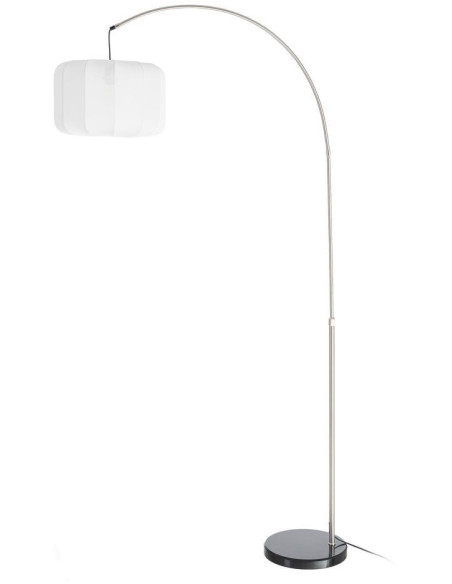 Grand Lampadaire Arc style années 60 Hauteur 197 cm en Métal Argenté Coton Blanc Marbre Noir Yaviel - 1