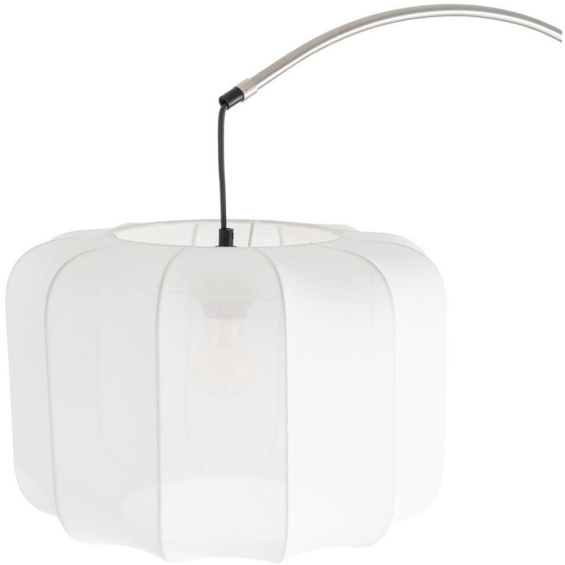 Grand Lampadaire Arc style années 60 Hauteur 197 cm en Métal Argenté Coton Blanc Marbre Noir Yaviel - 2