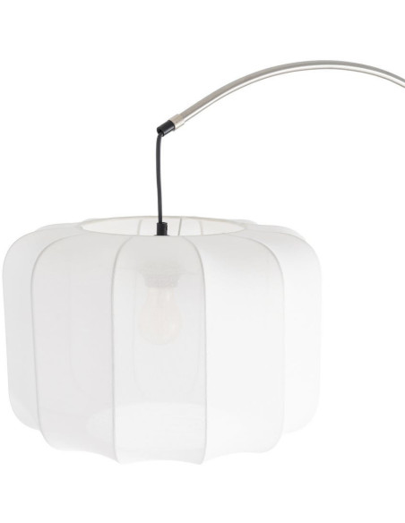 Grand Lampadaire Arc style années 60 Hauteur 197 cm en Métal Argenté Coton Blanc Marbre Noir Yaviel - 2