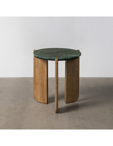 Table d'appoint moderne chic Ronde 46 cm en Marbre Vert Bois de manguier Naturel Norvio - 2