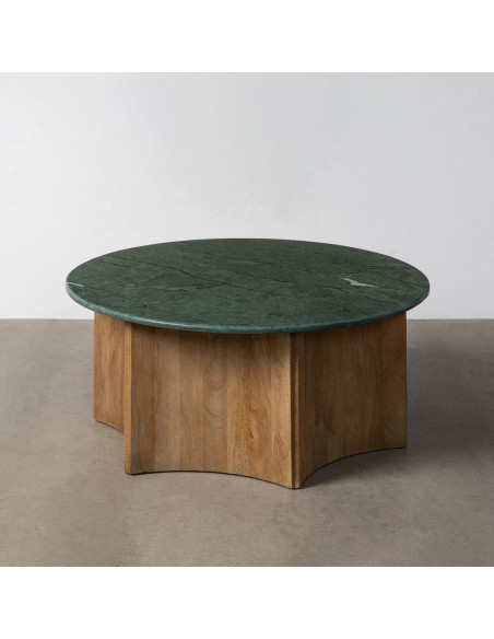 Table basse moderne chic Ronde 97 cm en Marbre Vert Bois de manguier Naturel Norvio - 2