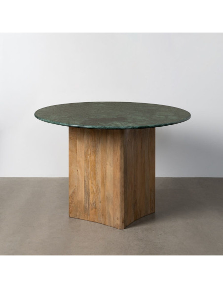 Table à manger moderne chic Ronde 4 personnes 115 cm en Marbre Vert Bois de manguier Naturel Norvio - 9
