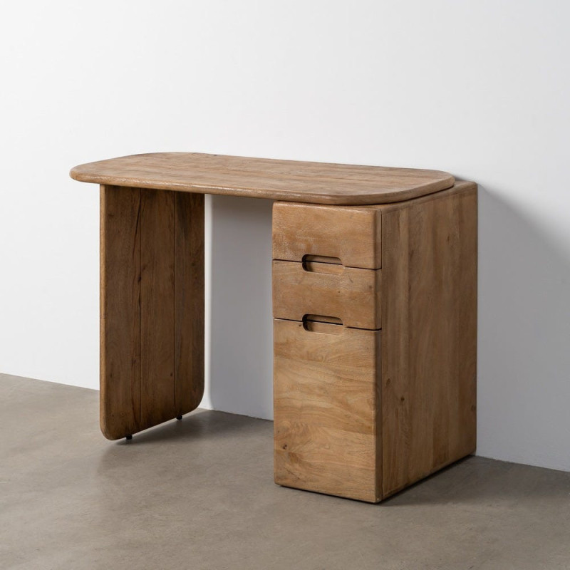Bureau moderne contemporain 1 porte 2 tiroirs en Bois de manguier Naturel Dalvin - 9