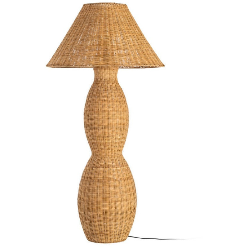 Grand Lampadaire bohème chic Hauteur 138 cm en Rotin Naturel Tressé Métal Kalero - 1