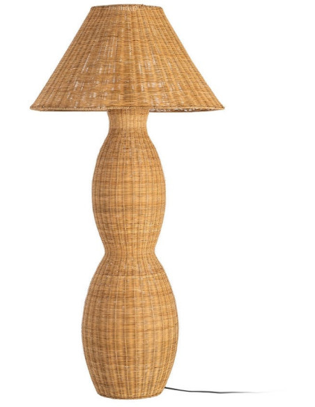 Grand Lampadaire bohème chic Hauteur 138 cm en Rotin Naturel Tressé Métal Kalero - 1