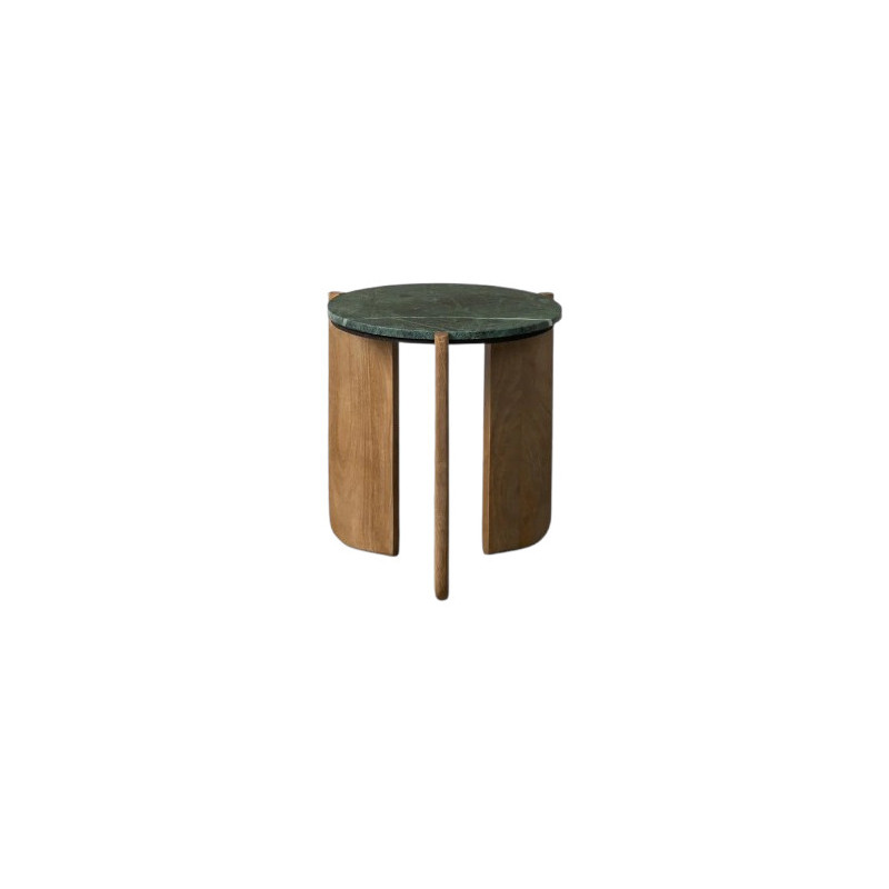 Table d'appoint moderne chic Ronde 46 cm en Marbre Vert Bois de manguier Naturel Norvio - 1