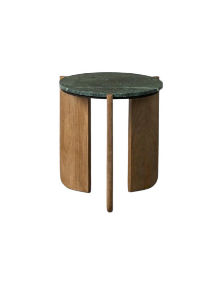 Table d'appoint moderne chic Ronde 46 cm en Marbre Vert Bois de manguier Naturel Norvio - 1