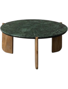 Table basse moderne chic Ronde 80 cm en Marbre Vert Bois de manguier Naturel Norvio - 1