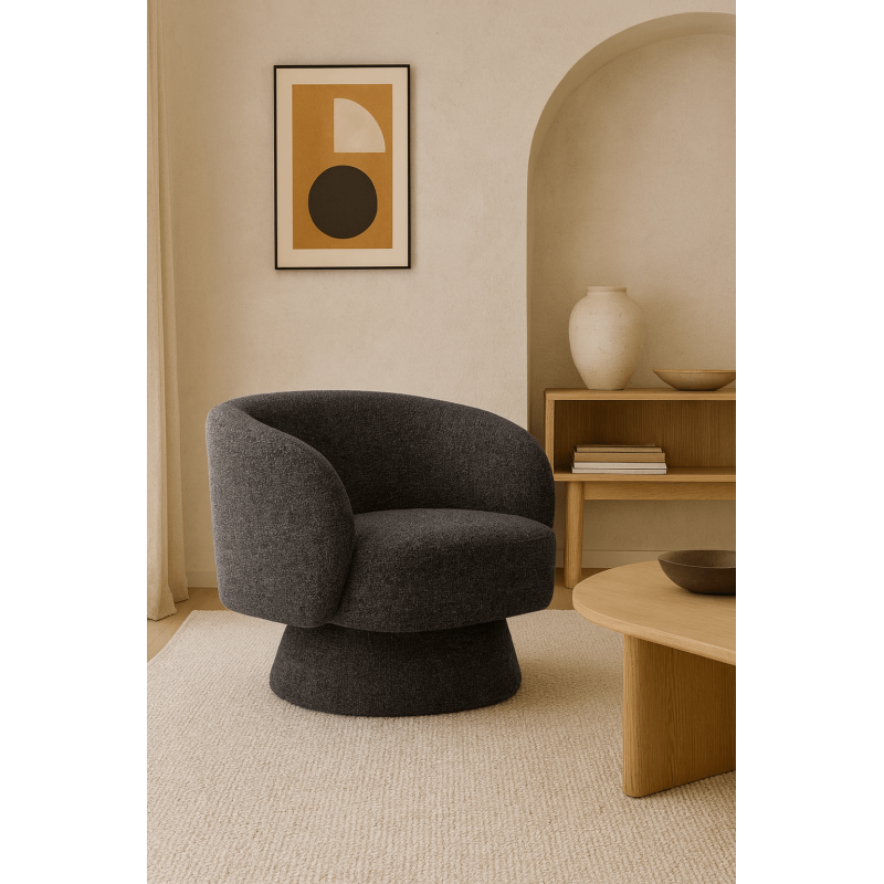 Grand Fauteuil de salon moderne rond Tissu Gris foncé Chiné Enrilo - 2