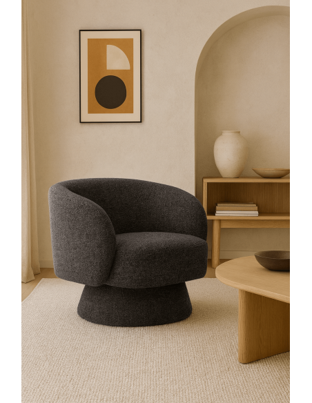 Grand Fauteuil de salon moderne rond Tissu Gris foncé Chiné Enrilo - 2