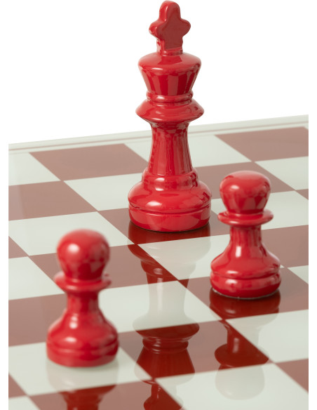 Grand Échiquier moderne chic 60 cm en Résine Blanc Rouge Stratellis - 5