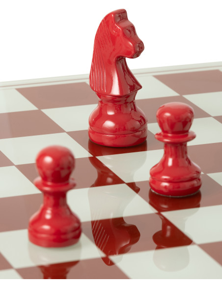 Grand Échiquier moderne chic 60 cm en Résine Blanc Rouge Stratellis - 9