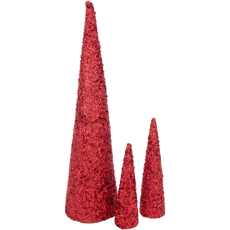 Grand Cône décoratif de Noël XXL Hauteur 120 cm en Sequins Rouge Brillant Mousse Brilloro - 3