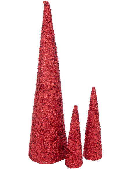 Grand Cône décoratif de Noël XXL Hauteur 120 cm en Sequins Rouge Brillant Mousse Brilloro - 3