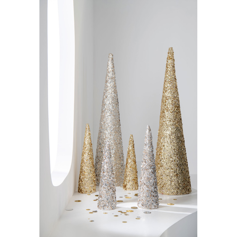 Grand Cône décoratif de Noël XXL Hauteur 120 cm en Sequins Doré Brillant Mousse Brilloro - 2