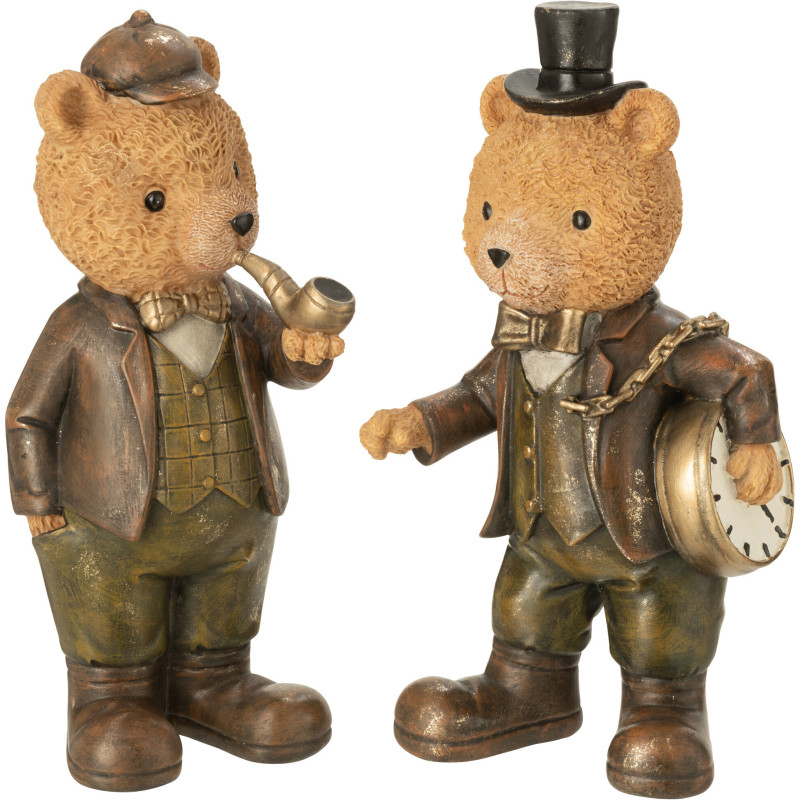 Grandes Statuettes déco Oursons chics Hauteur 32 cm en Résine Marron Beige Beary (Lot de 2) - 1