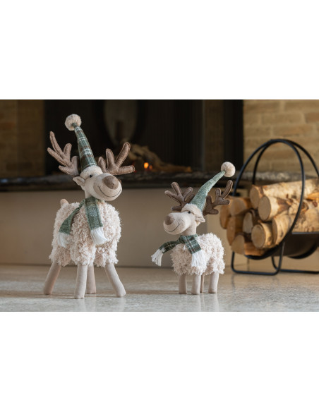 Grand Renne décoratif avec foulard Hauteur 49 cm en Tissu Blanc cassé Vert Foresto - 2