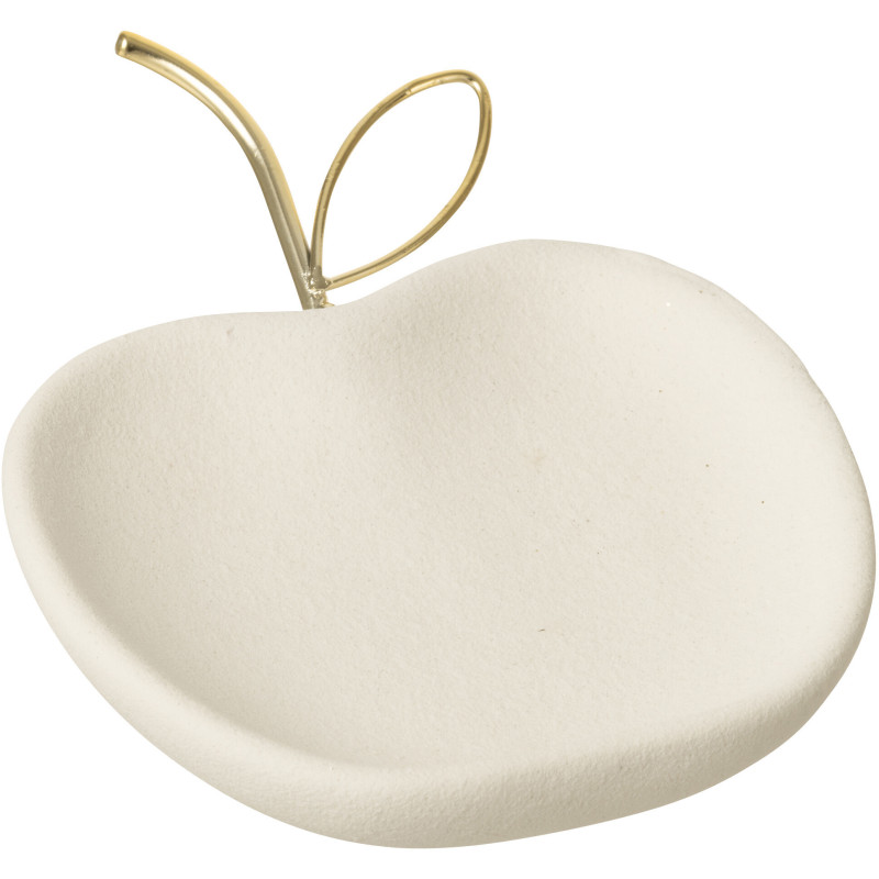 Petite Assiette déco Vide poches Pomme 18 cm en Porcelaine Blanc sable Doré Applina - 1