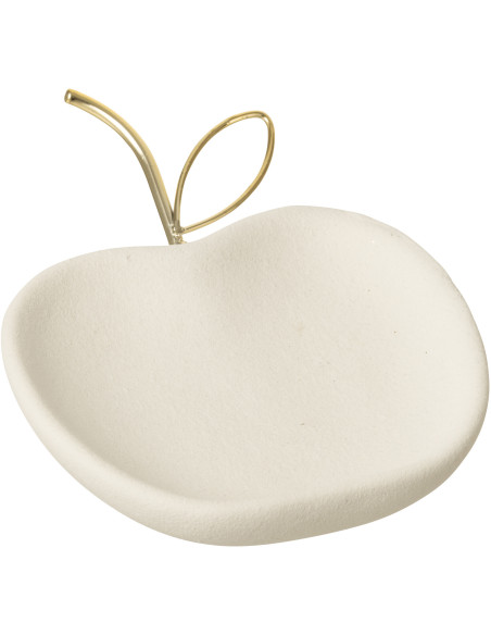 Petite Assiette déco Vide poches Pomme 18 cm en Porcelaine Blanc sable Doré Applina - 1