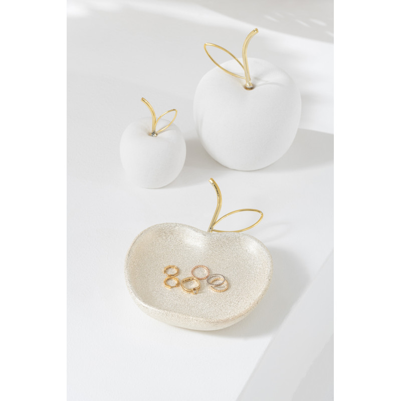 Petite Assiette déco Vide poches Pomme 18 cm en Porcelaine Blanc sable Doré Applina - 2