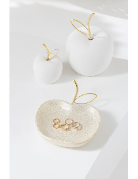 Petite Assiette déco Vide poches Pomme 18 cm en Porcelaine Blanc sable Doré Applina - 2