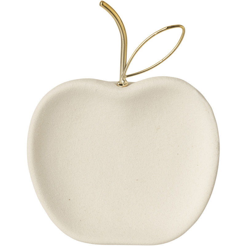 Petite Assiette déco Vide poches Pomme 18 cm en Porcelaine Blanc sable Doré Applina - 3