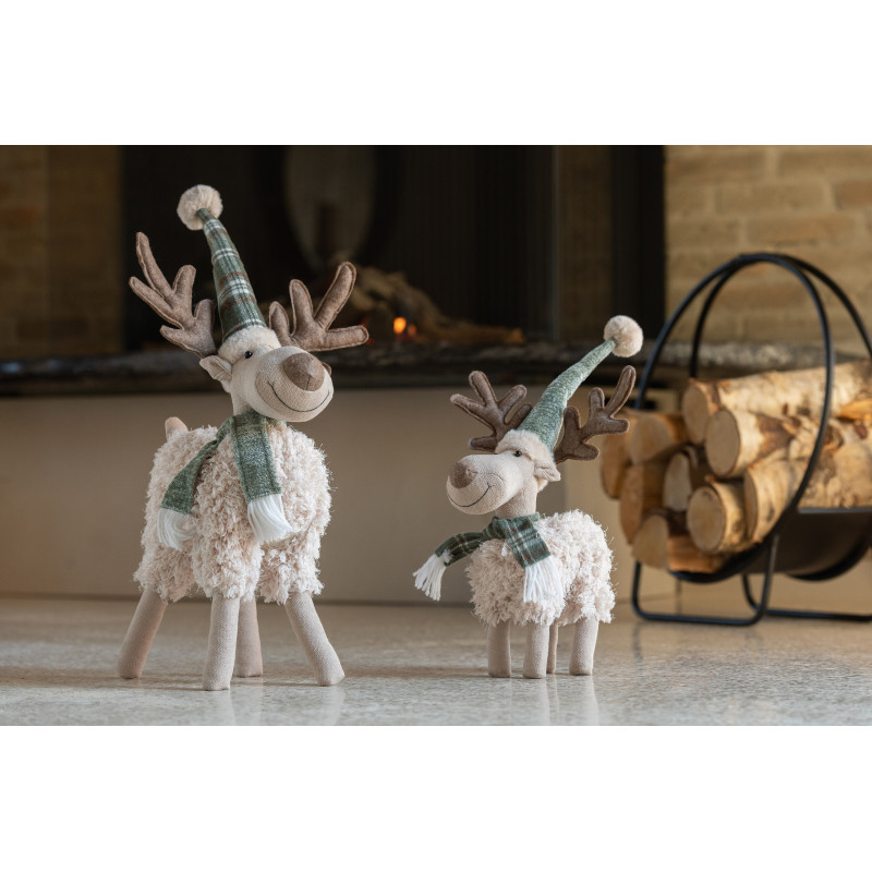 Grand Renne décoratif avec foulard Hauteur 63 cm en Tissu Blanc cassé Vert Foresto - 2