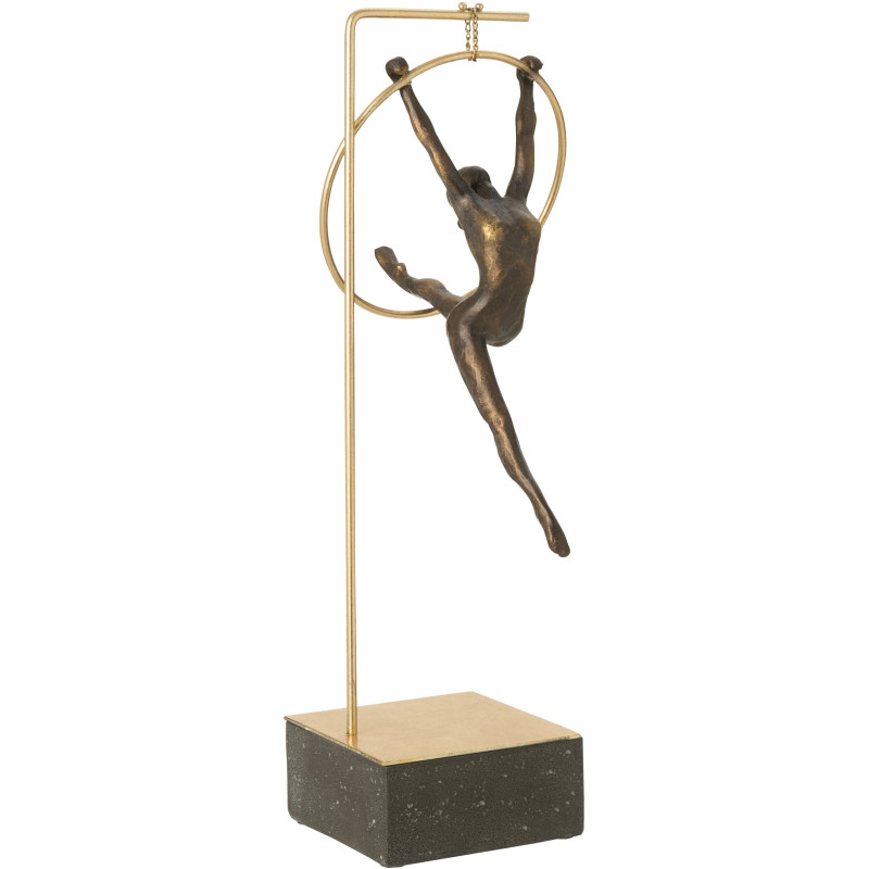 Statue déco moderne Gymnaste dans Cerceau Hauteur 48 cm en Résine Noir Doré Olympa - 1