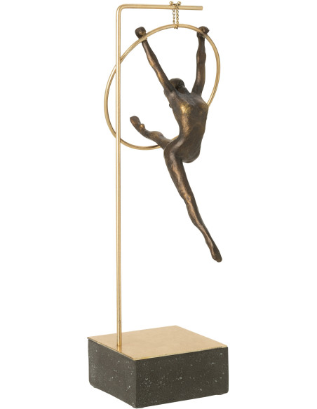 Statue déco moderne Gymnaste dans Cerceau Hauteur 48 cm en Résine Noir Doré Olympa - 1