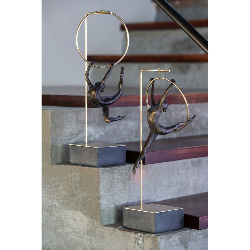 Statue déco moderne Gymnaste dans Cerceau Hauteur 48 cm en Résine Noir Doré Olympa - 2