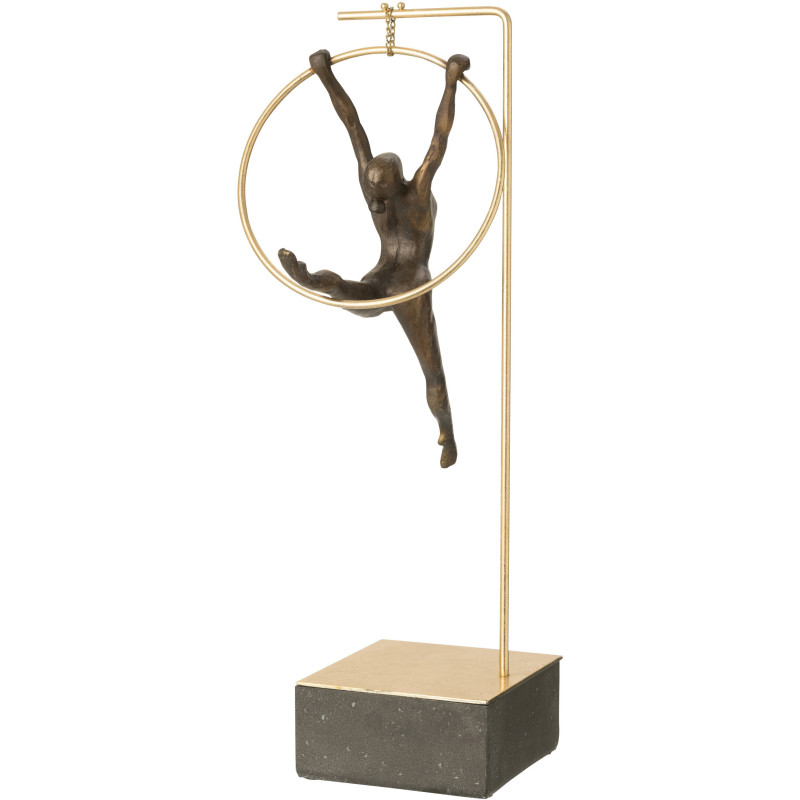 Statue déco moderne Gymnaste dans Cerceau Hauteur 48 cm en Résine Noir Doré Olympa - 3
