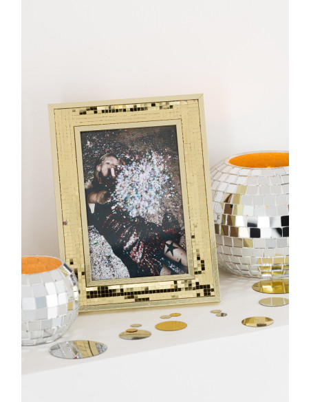 Petit Cadre photo boule à facettes en Miroir Doré Pour photo 10x15 cm Disco - 2