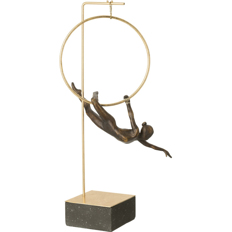Statue déco moderne Gymnaste Cerceau Hauteur 55 cm en Résine Noir Doré Olympa - 1