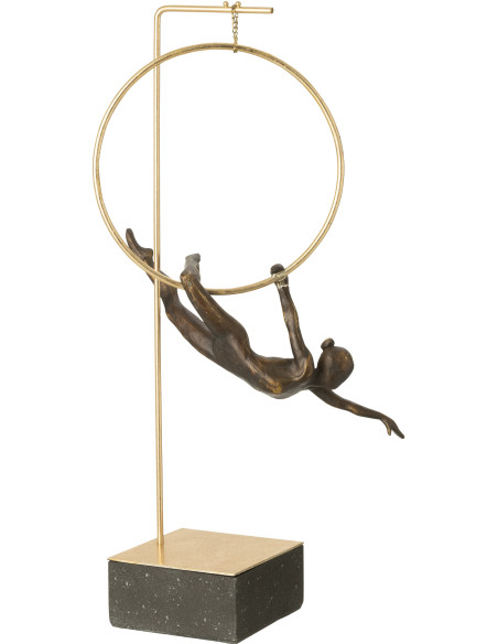 Statue déco moderne Gymnaste Cerceau Hauteur 55 cm en Résine Noir Doré Olympa - 1