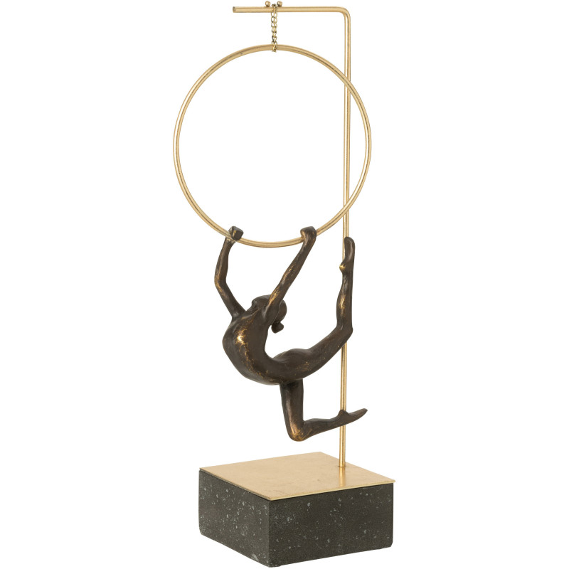 Statue déco moderne Gymnaste Cerceau Hauteur 48 cm en Résine Noir Doré Olympa - 1