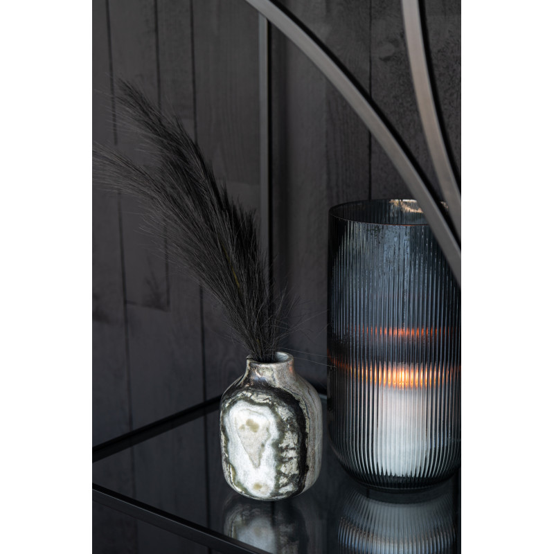Petit Vase moderne chic Rond Hauteur 15 cm en Marbre Noir Gris Onyxis - 2