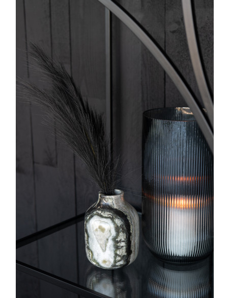 Petit Vase moderne chic Rond Hauteur 15 cm en Marbre Noir Gris Onyxis - 2