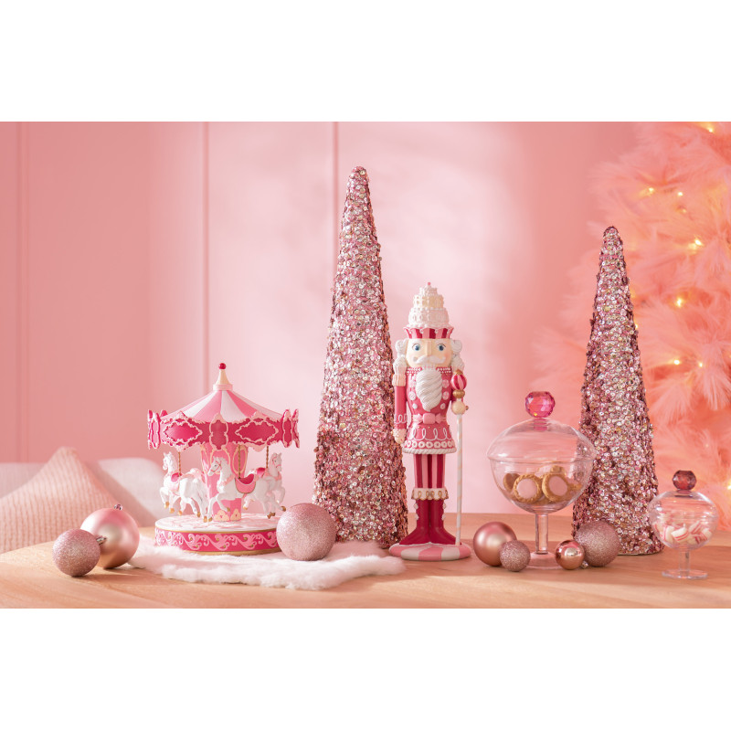 Grand Cône décoratif de Noël XL Hauteur 56 cm en Sequins Rose clair Brillant Mousse Brilloro - 2