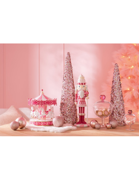 Grand Cône décoratif de Noël XL Hauteur 56 cm en Sequins Rose clair Brillant Mousse Brilloro - 2