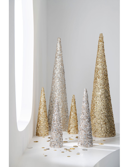 Grand Cône décoratif de Noël XL Hauteur 56 cm en Sequins Doré Brillant Mousse Brilloro - 2