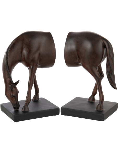 Serre livres original Cheval Hauteur 21 cm en Résine Marron foncé Horson