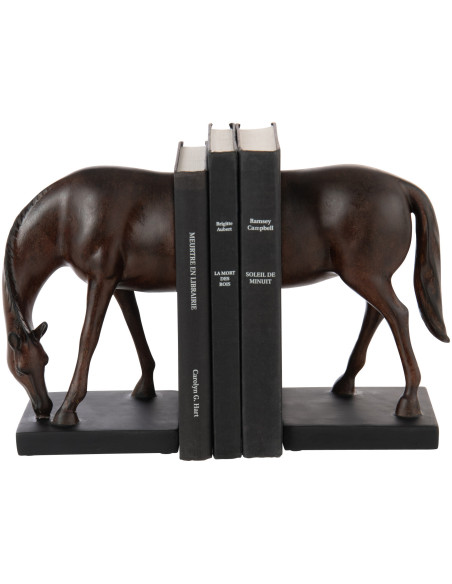 Serre livres original Cheval Hauteur 21 cm en Résine Marron foncé Horson