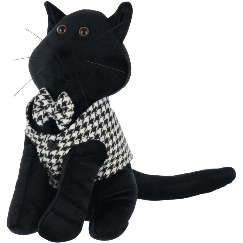 Grand Cale porte original Chat chic Hauteur 30 cm en Tissu Noir Blanc Motif pied de poule Tesspaw - 1