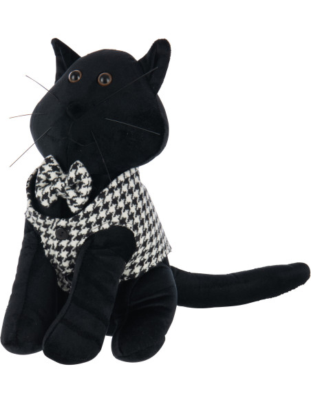 Grand Cale porte original Chat chic Hauteur 30 cm en Tissu Noir Blanc Motif pied de poule Tesspaw - 1