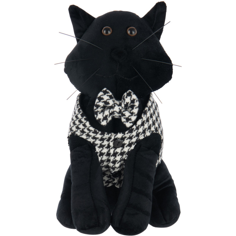 Grand Cale porte original Chat chic Hauteur 30 cm en Tissu Noir Blanc Motif pied de poule Tesspaw - 2